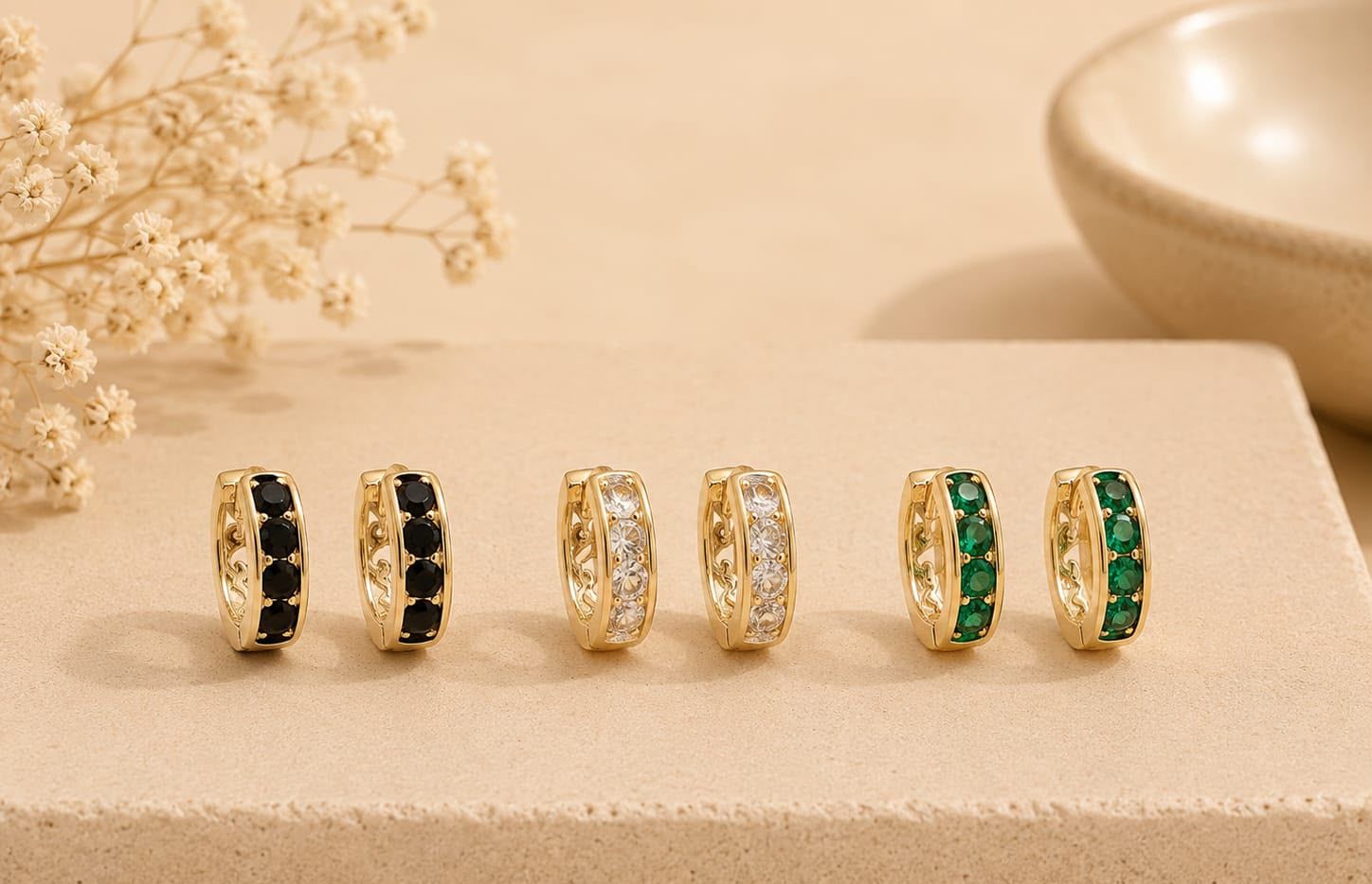 Brinco Argola Franjas Cascata — trilho de zircônias banhado a ouro 18K