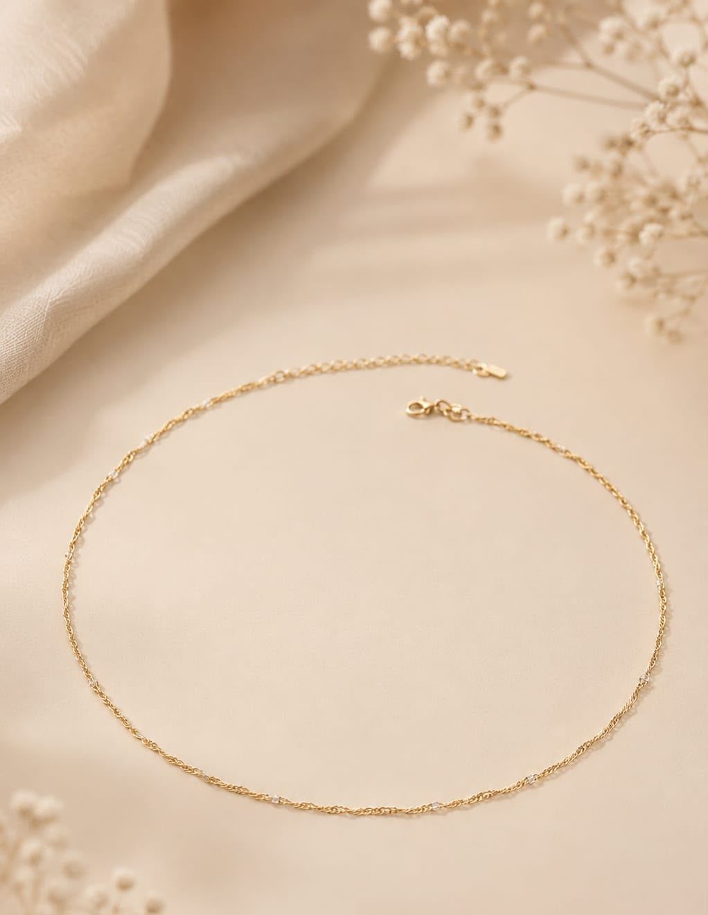 Colar Corrente Fina — pontos de zircônia banhado a ouro 18K